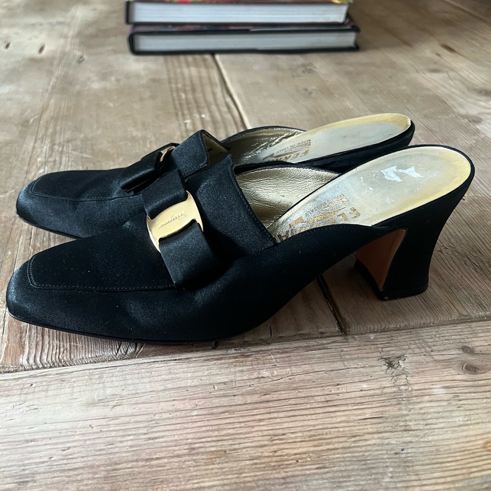 Salvatore Ferragamo Black and Gold Mules - Picture 15 of 15